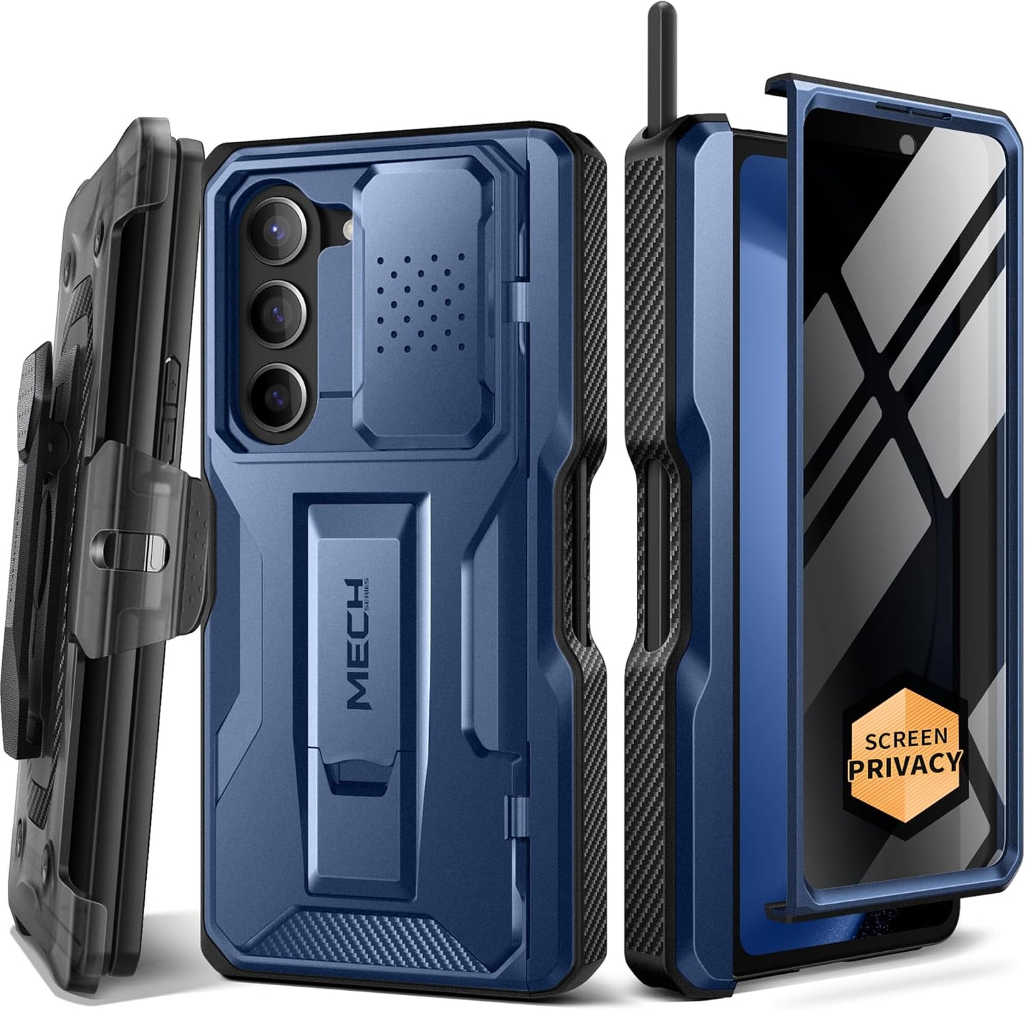 TONGATE for Z Fold 5 Case, [with S Pen Slot & Hinge Protection] [Privacy Glass Screen Protector] Full-Body Military Drop Phone Case for Samsung Galaxy Z Fold 5 with Kickstand & Belt Clip, Blue
