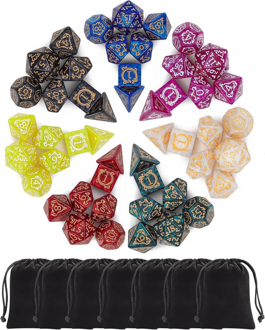 CiaraQ DND Dice Sets - 49pcs Polyhedral Dice, 7 Sets D&D Dice with Pouches, D4 D6 D8 D10 D% D12 D20 Dice for Dungeons and Dragons DND RPG MTG Table Games