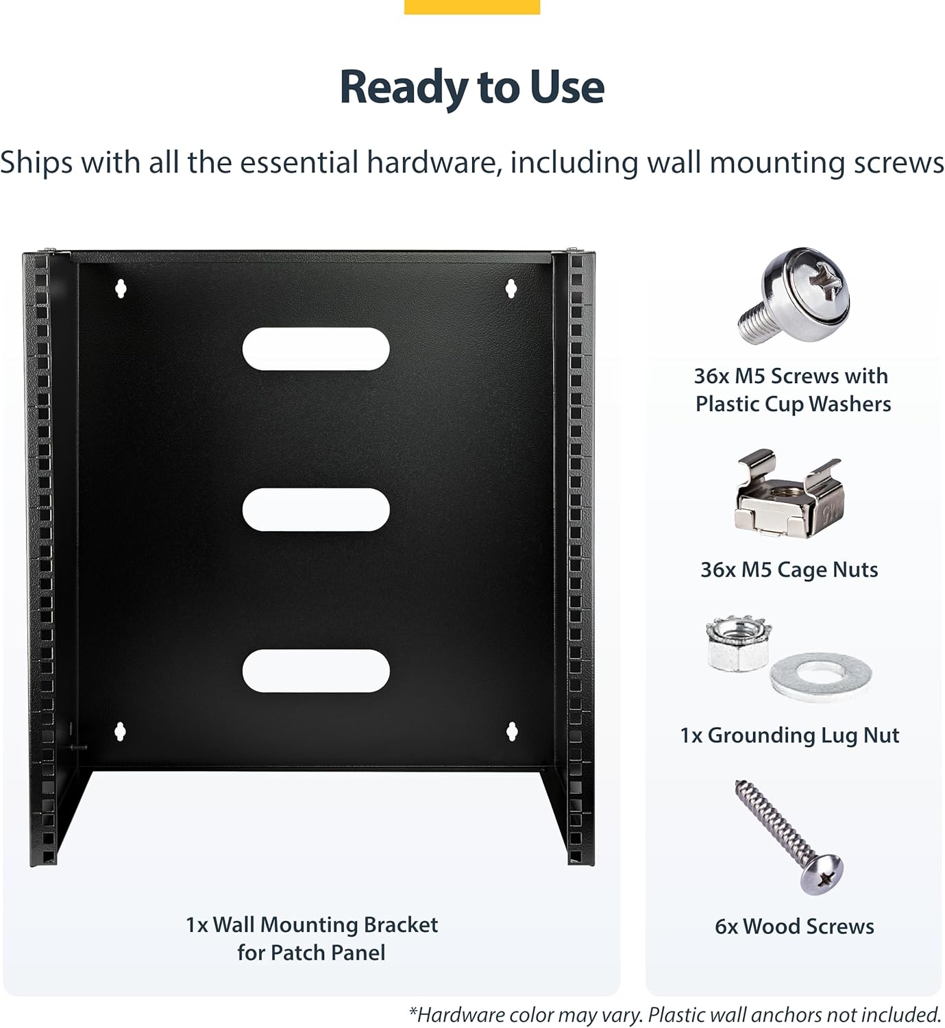 StarTech.com 12U Wall Mount Patch Panel Bracket - 13.75 in. (34.93 cm) Max. Mounting Depth - 19" Patch Panel Rack for Shallow Network Equipment- 125lbs Capacity, TAA (WALLMNT12)