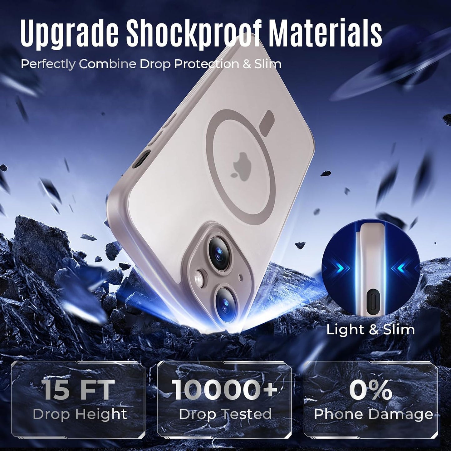 Designed for iPhone 14 Case, Compatible with MagSafe, with Privacy Screen Protectors X2, [Camera Protection] [15FT Military Drop Protection] Shockproof Phone Case, 6.1", Natural Titanium