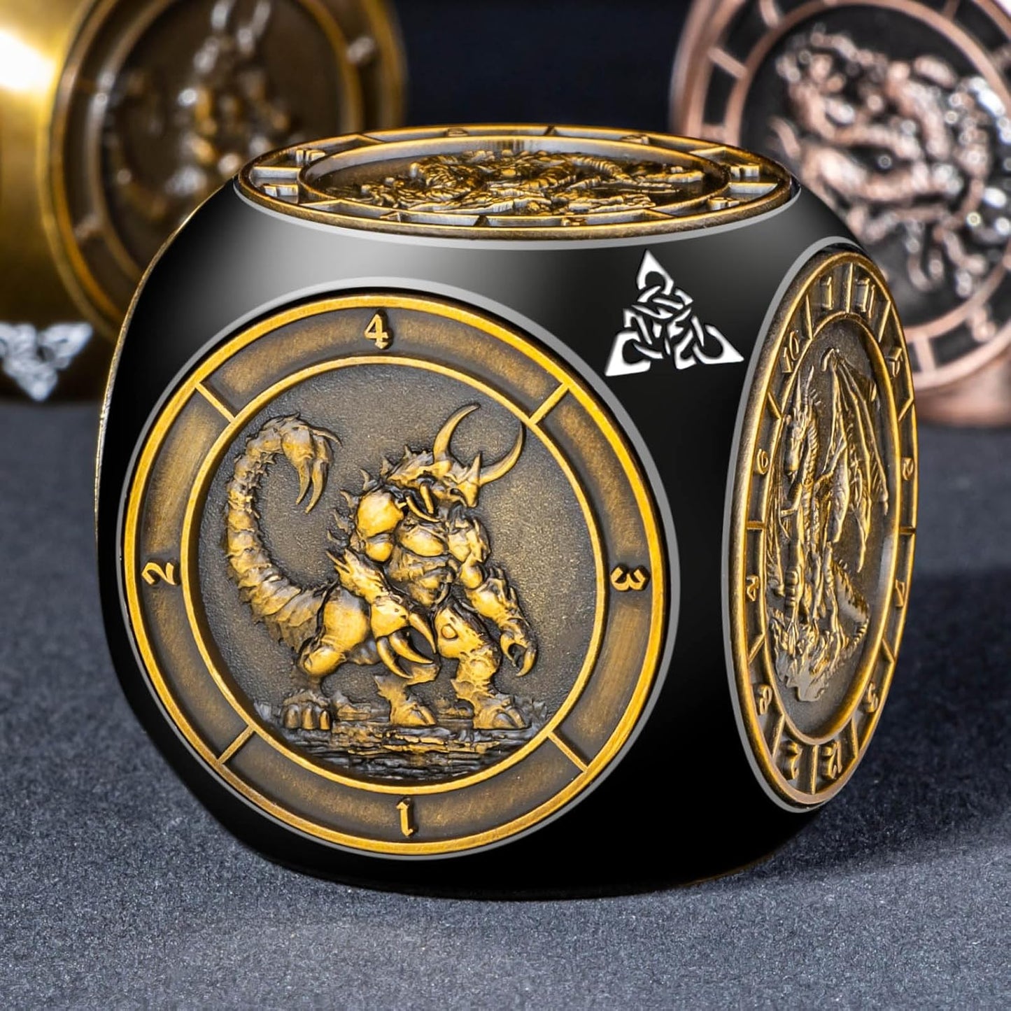 7 in 1 D6 Spinner DND Dice Set D&D, Metal Cube D and D Dice with Gift Box, Dungeons Dragons Role Playing Dice, Black Gold