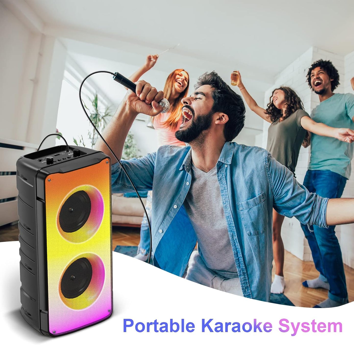Bluetooth Speakers, 60W(80W Peak) Portable Loud Wireless Stereo Speaker with Rich Bass, Bluetooth 5.0, FM Radio, Colorful Light, TWS Pairing, EQ, 10000mAh Battery, Outdoor Speaker for Home Party Gift