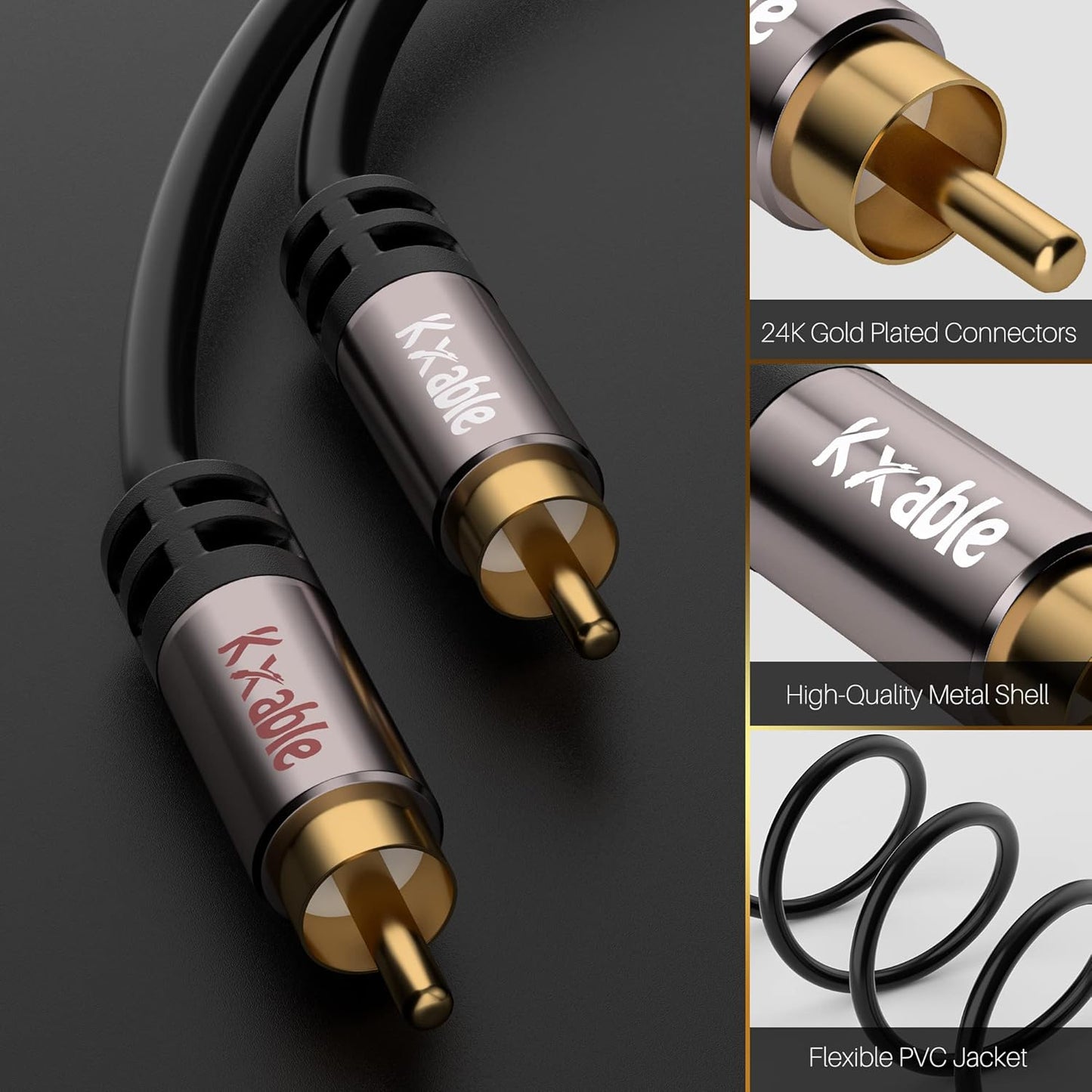 RCA Cable 75FT, 2RCA Male to 2RCA Male Stereo Audio Cable,【Oxygen-Free Copper, Hi-Fi Sound, Double Shielded】 2 RCA Car Audio Subwoofer Cord for Home Theater, HDTV, Amplifier, Hi-Fi System, Speaker