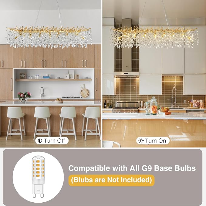 YUYI Modern Crystal Chandelier, 60" Gold Tree Branch Chandelier, 16-Light Rectangular Chandeliers for Dining Room, Kitchen Island, Living Room, Luxury Top K9 Crystal Raindrop Light Fixture - Upgraded