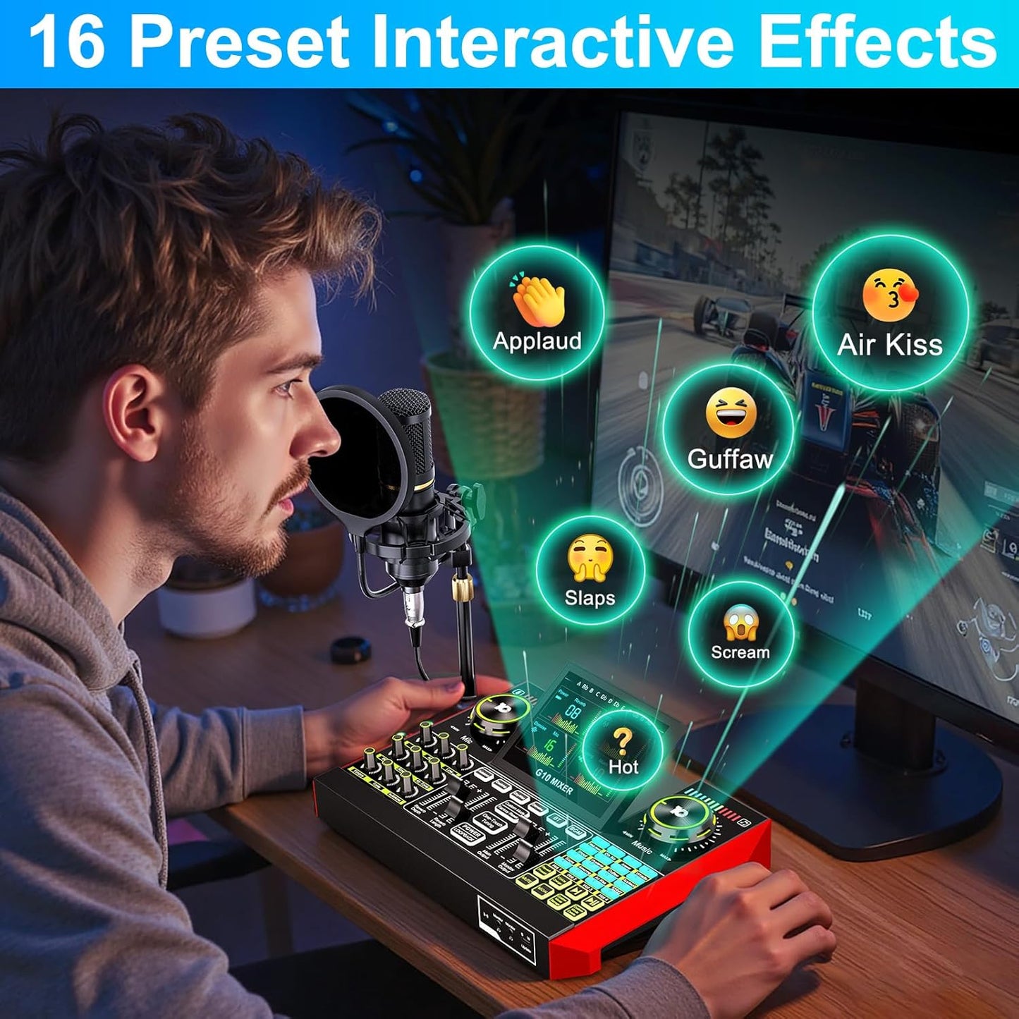 Podcast Microphone Bundle with Live Sound Card Audio Mixer, Podcast Equipment Bundle with 3.5mm BM800 Microphone for Pc/Youtube Live Streaming Singing Gaming, Sound Board with Voice Changer, Denoise