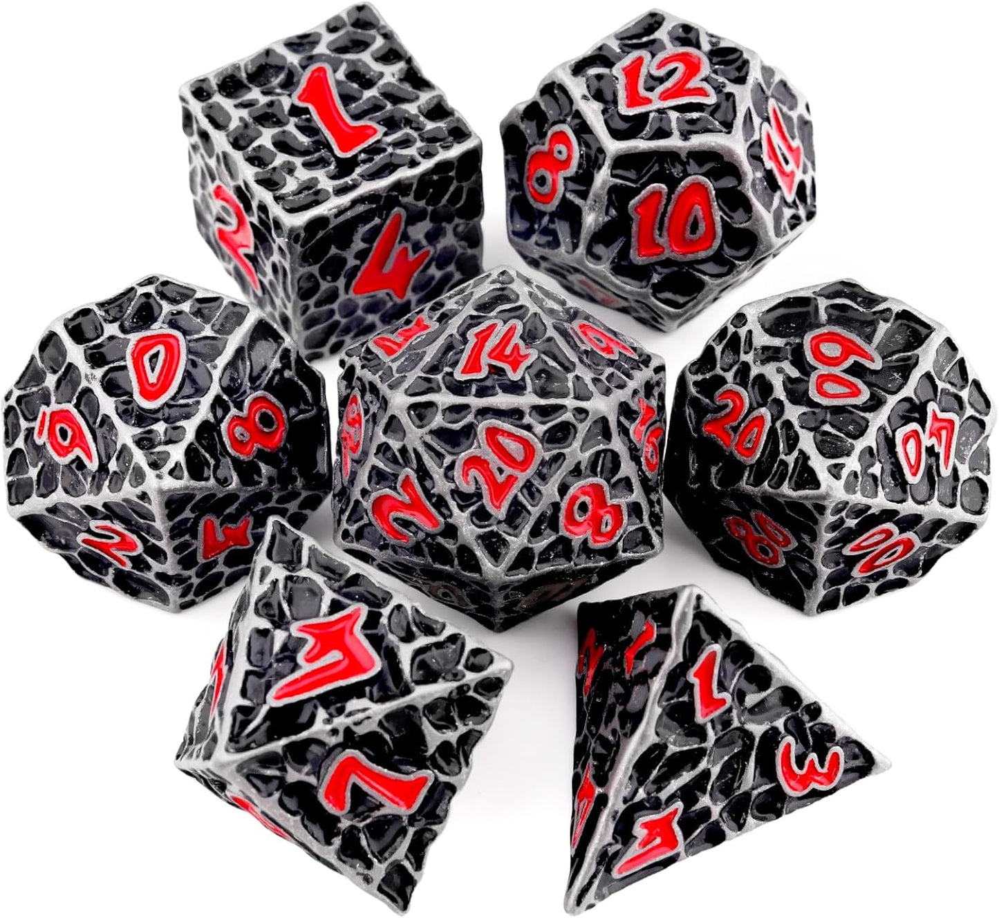 Haxtec DND Dice Set Polyhedral D&D Dice Compatible with Dungeons and Dragons Gift TTRPG Antique Iron Red Metal Dice