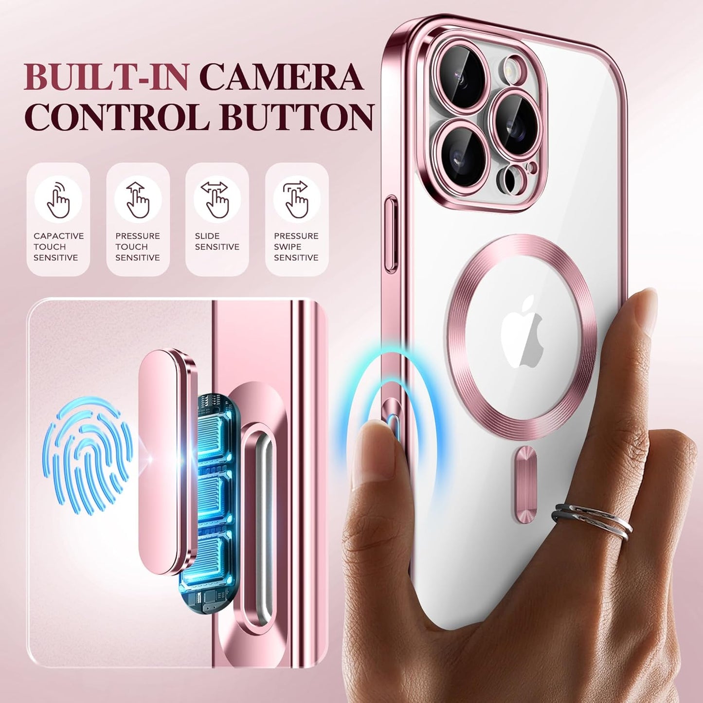 BERFY Magnetic for iPhone 16 Pro Case, Compatible with Magsafe, Built-in 9H Tempered Glass Screen Protector & Upgraded Camera Protection, Full-Body Plating Shockproof Phone Case for 16 Pro 6.3", Pink