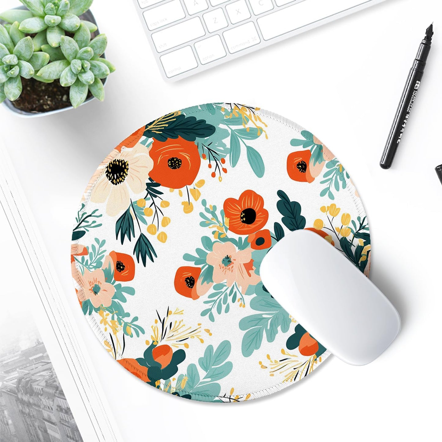 ITNRSIIET Round Mouse Pad with Stitched Edge Premium-Textured Waterproof Non-Slip Rubber Base Desktop Protection Mat Diameter 8.7 inches, Beautiful Flowers