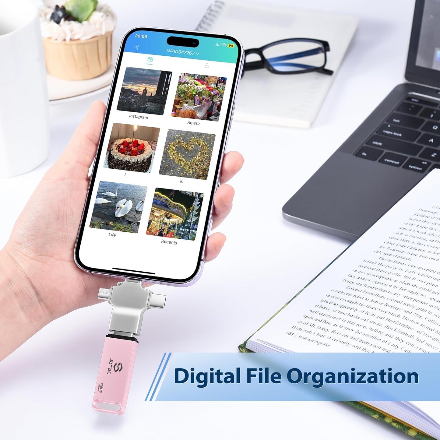 128GB Auto Photo-Stick-USB-Flash-Drive for All Devices Secure-Picture-Saver-Flash-Drive Picture-Stick-for-Photos Universal Photo & Video Backup Device 4-IN-1-Photo-Saver-Stick PC-Photo-Finder-Stick