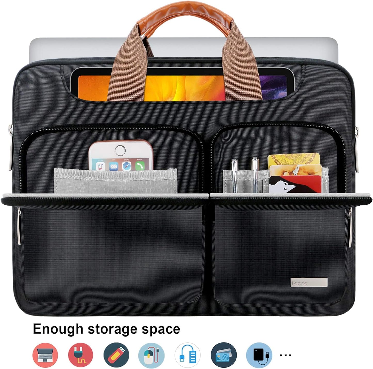 Lacdo 360° Protective Laptop Shoulder Bag, 15-15.6 inch Laptop Sleeve Case for Acer HP Lenovo Dell ASUS Laptop, Acer Aspire, HP Pavilion, Dell Inspiron, Lenovo IdeaPad,ASUS ZenBook Computer Bag, Black