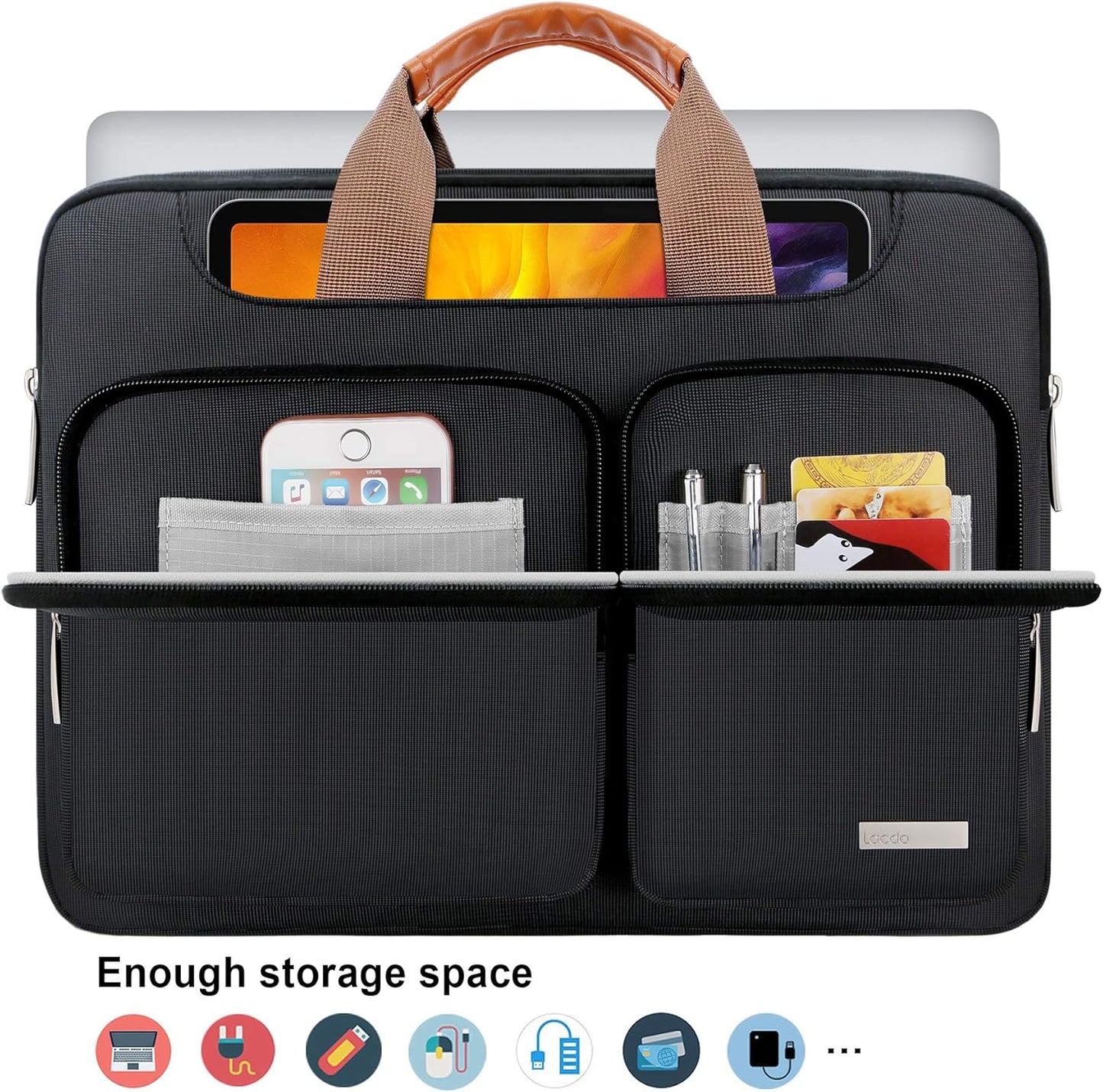 Lacdo 17 17.3 Inch Laptop Bag Women Men Sleeve Case for Dell/HP Envy/ASUS/Acer/Lenovo/LG/Razer Blade Pro 17/MacBook Pro 17, Computer Shoulder Messenger Bag Business Briefcase with Shoulder Strap,Black