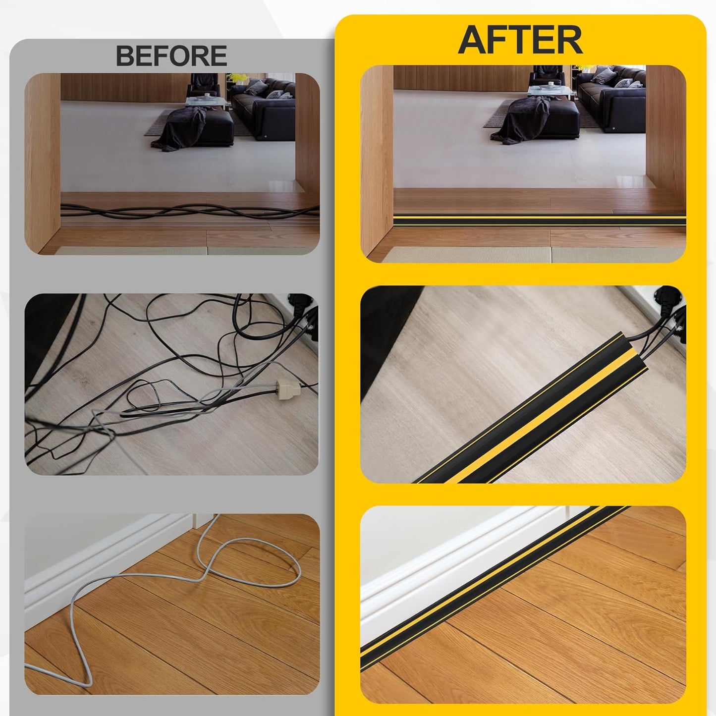 Floor Cord Cover 10Ft Heavy Duty PVC Floor Cable Protector Electric Cord Hider Cable Management Floor Strip Extension Cord Covers Cable Raceway for Wires on Floor Inner Channel 1.36" W x 0.43" H