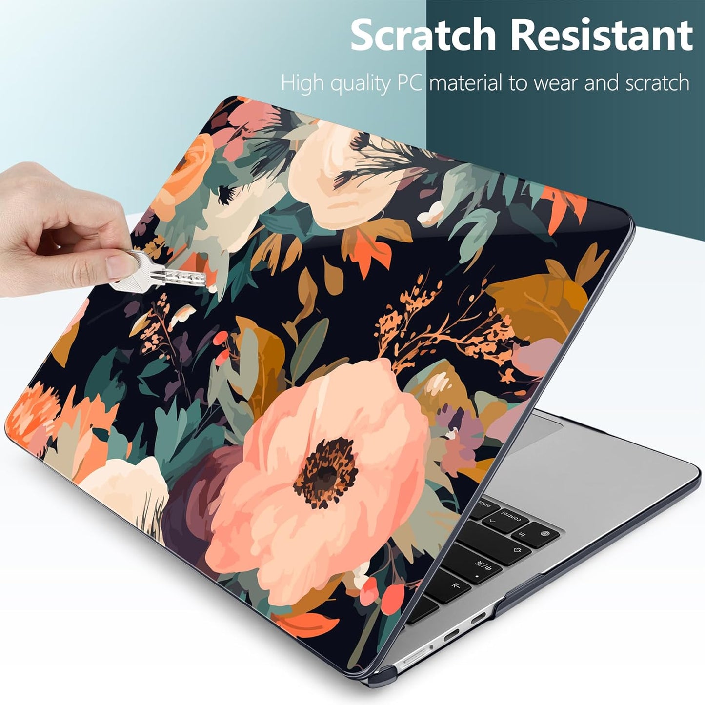 TWOLSKOO Compatible with M4 MacBook Air 13.6 inch Case 2025-2022 Release M4 A3240 M3 A3113 M2 A2681, Plastic Hard Shell & Keyboard Cover & Type C Adapter & Screen Protector, Bright Abstract Flowers
