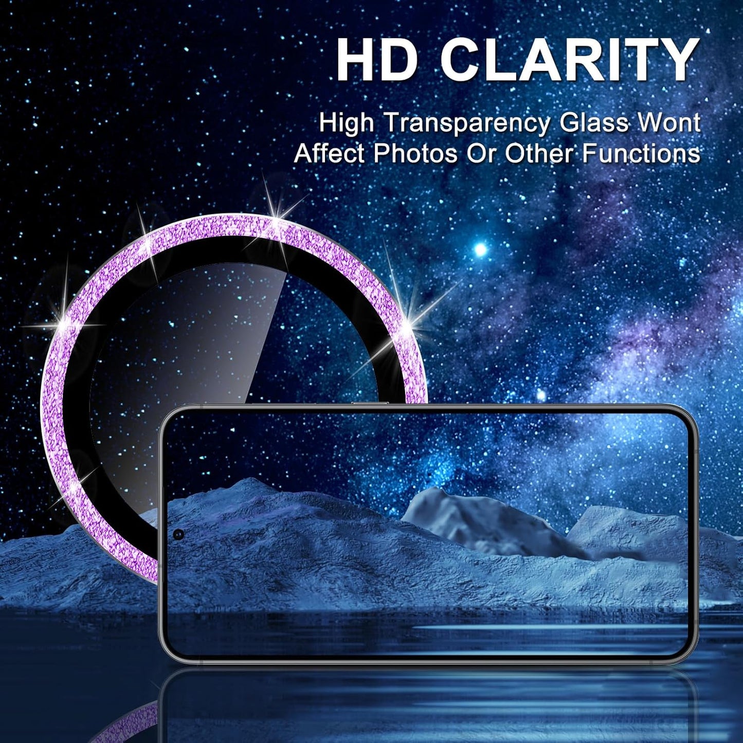 for Samsung Galaxy S25 Edge Camera Lens Protector, Individual Metal Ring Tempered Glass Lens Cover, [Strong Adsorption] Scratch Resistant Ultra-Thin HD Clear Lens Cover, 1 Set-Purple Sparkly