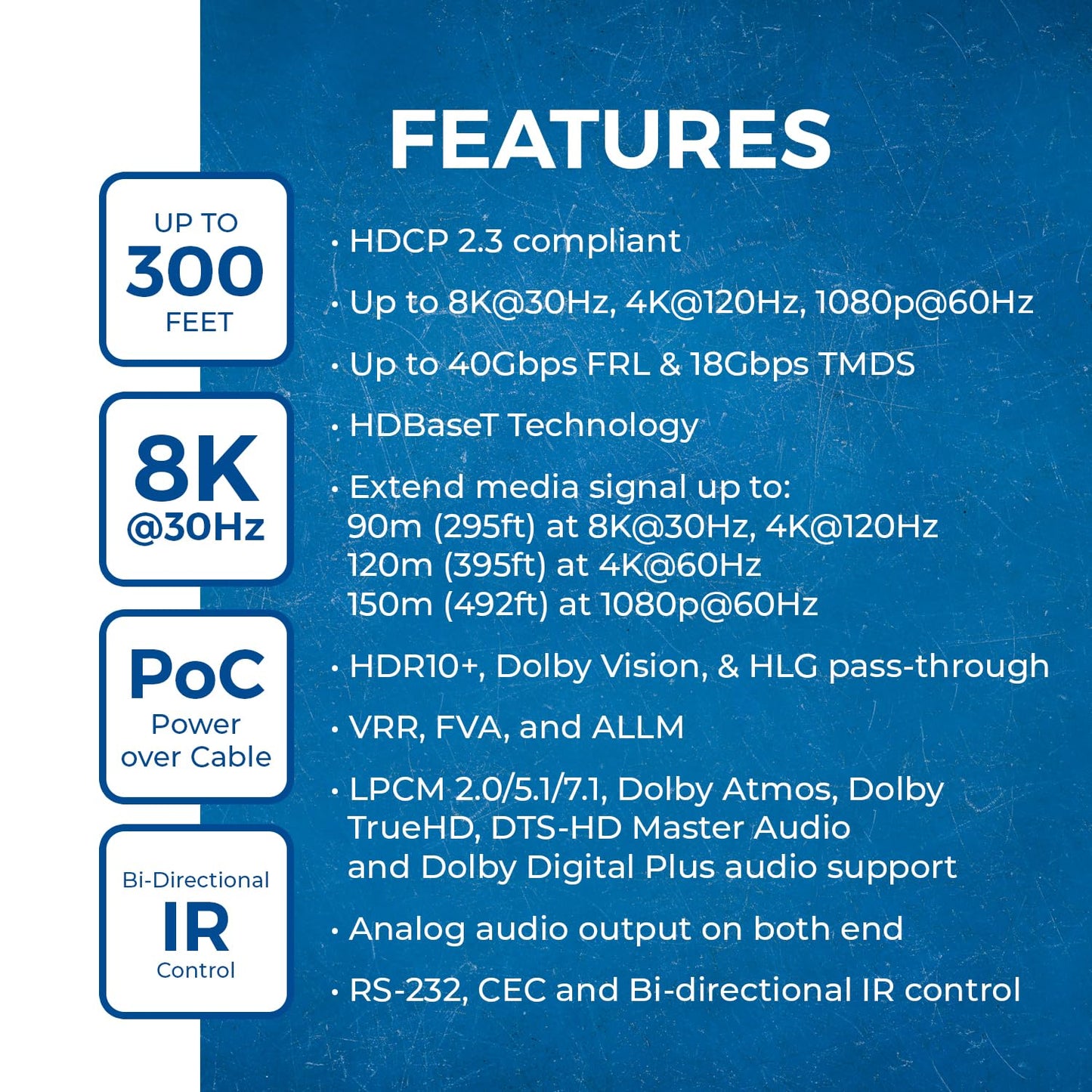 OREI 4K @ 120Hz HDMI Over Ethernet Extender Balun - HDBaseT UltraHD 8K@30hz CAT6/7 Cable with HDR, CEC & IR Control, RS-232 Up to 400 Ft Power Over Cable Audio Out (BK-EXB400R-K)