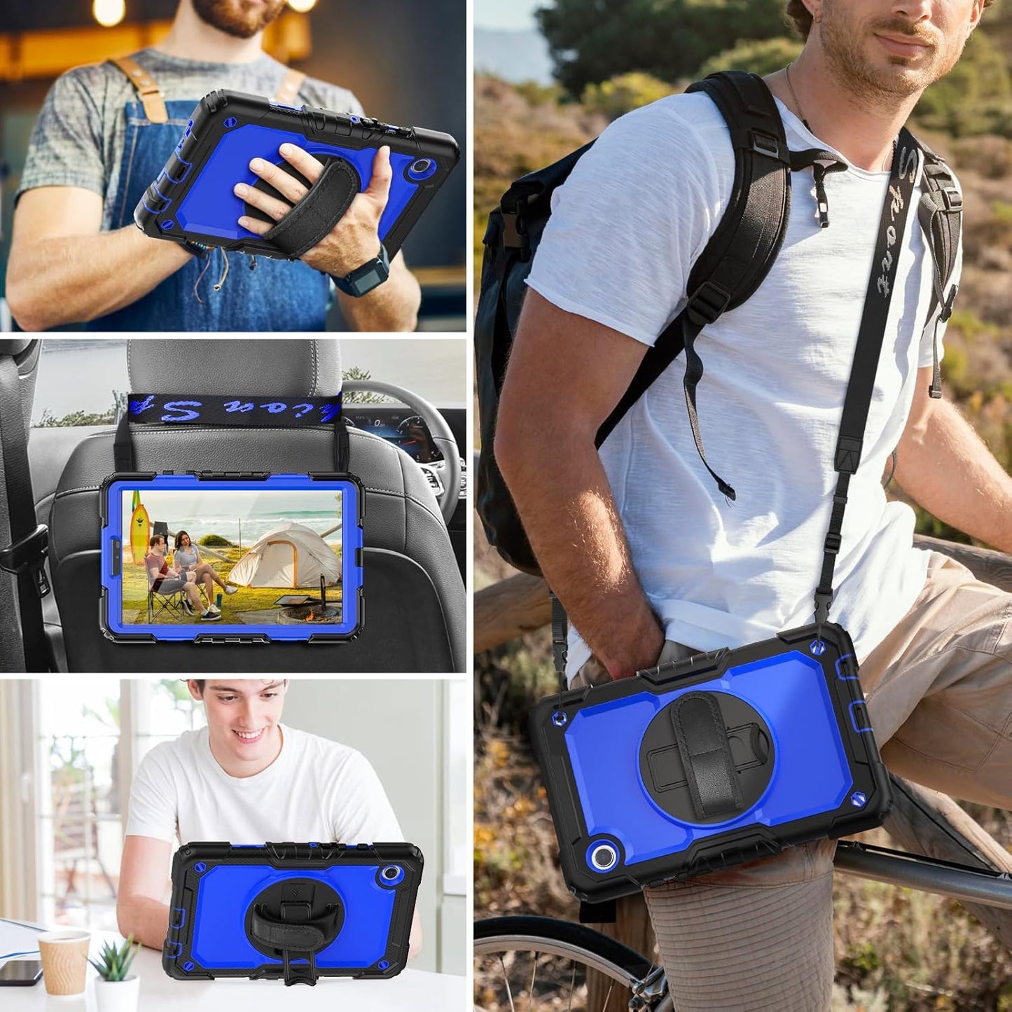 HXCASEAC Case for Samsung Galaxy Tab A7 Lite, Protective with Screen Protector/Hand Strap/Pen Holder, Sturdy A7 Lite Tablet Case, SM-T220 SM-T225 SM-T227, Blue