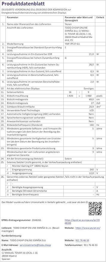YEYIAN 27 inch Gaming Monitor 1080P FHD 180Hz 1ms, 16:9 Flat IPS Ultra-Slim Panel, 97% sRGB 1000:1 Contrast Ratio 178° View Angle, HDR 10, HDMI 2.0, Freesync & G-Sync Support, Tilt Adjust
