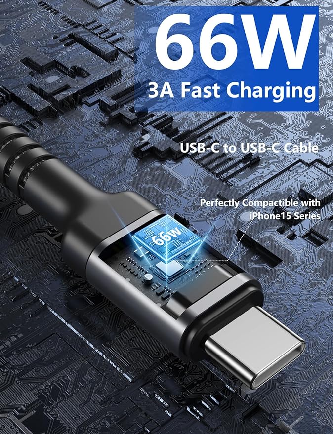 USB C to C Cable 1FT, 2Pack USB C Cable, Long Type C Fast Charging Cable Nylon Braided USBC Charger Cord Compatible with iPhone 17/16/15/Pro/Plus/Pro Max/Samsung Galaxy S23/LG and More