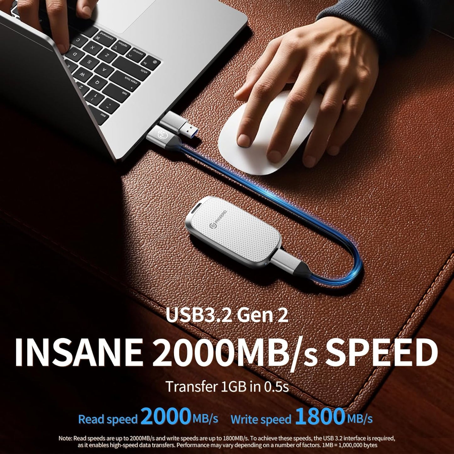 PHIXERO P20 External Portable SSD 512GB,up to 2050Mb/s,External Solid State Drives with 2 in 1 USB C Cable with LED Indicator,USB 3.2 Gen 2 Portable Hard Drive for iPhone 15/16 PRO, Mac, PC & Laptops