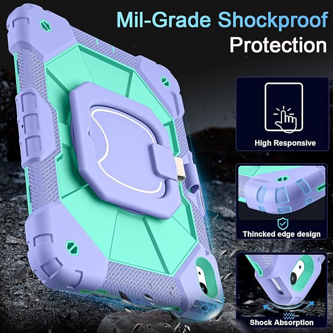 Case for iPad (A16) 11th/10th Generation 2025/2022,iPad Case 10th Generation with Rotating Stand Screen Protector,Shockproof Cover for i Pad 11.0/10.9 Inch C ase,Purple Green