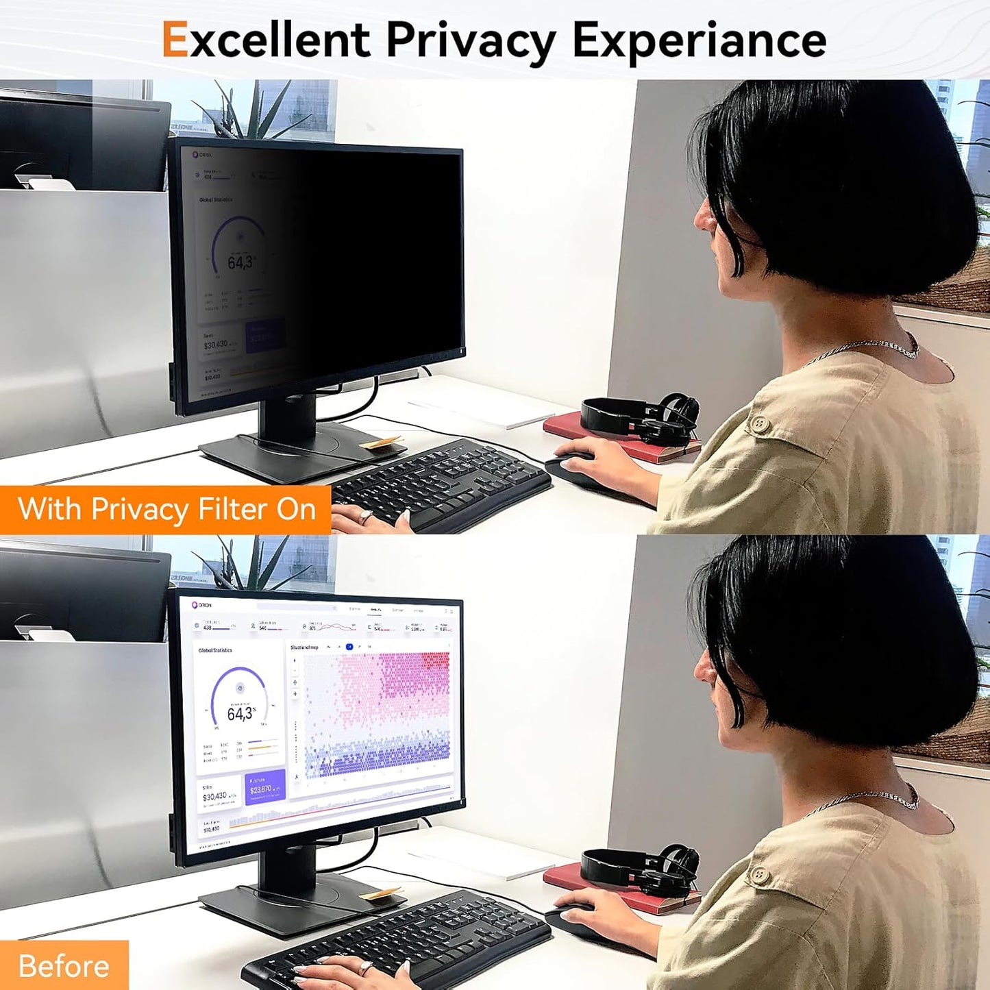 [2 Pack] 27 Inch Computer Privacy Screen for 16:9 Aspect Ratio Widescreen Monitor, Eye Protection Anti Glare Blue Light Computer Monitor Privacy Filter, Removable Anti-Scratch 27in Protector Film