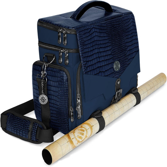 ENHANCE Travel Bag for DND Collector's Edition, Bag Compatible with Dungeons and Dragons, Battle Mat Holder, Dice Pockets and Accessories, Carry 4-8 Books (Blue Dragon)