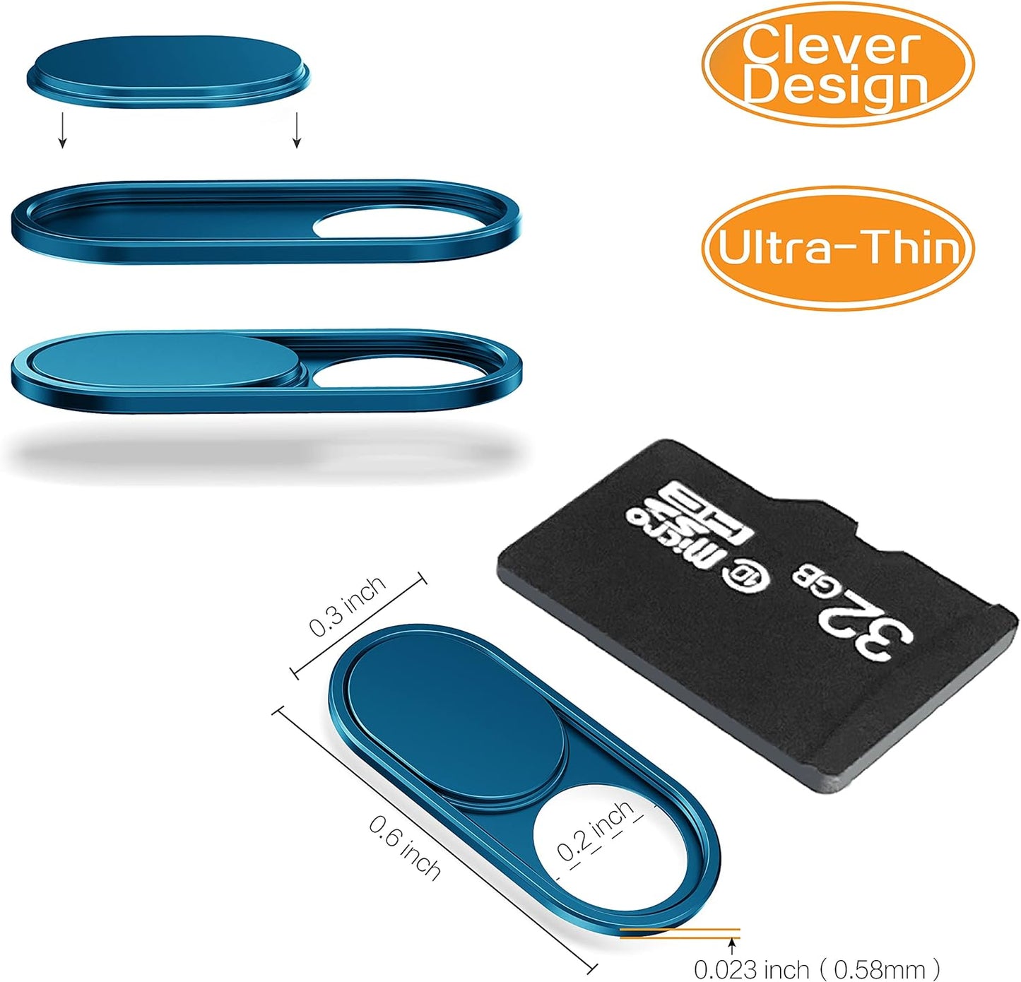 imluckies Metal Webcam Cover Slide, 0.023in Camera Cover for Laptop Computer, MacBook Pro/Air iMac iPad Tablet iPhone 8/7/6 Plus, Echo Show/Spot Web Camera Blocker Protect Your Privacy [2 Pack Blue]
