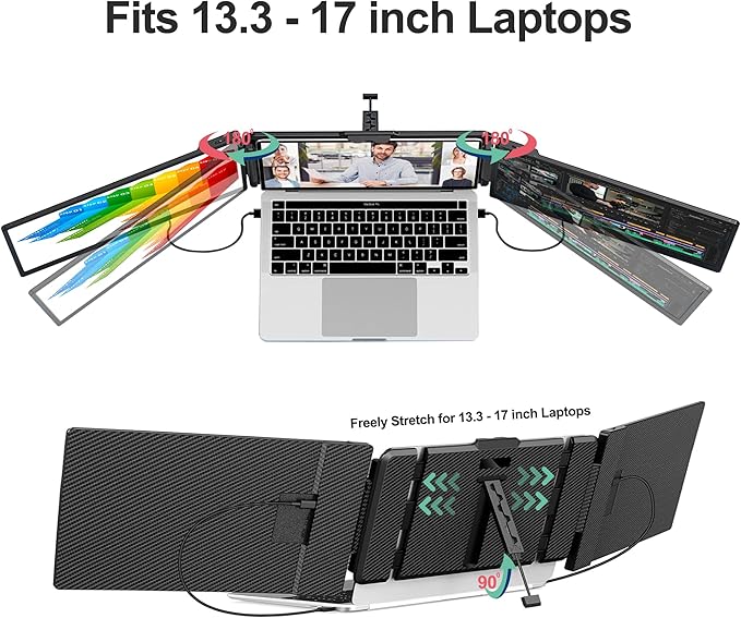 Alecewey Laptop Screen Extender 14 inch Triple Portable Laptop Monitor Attachment FHD 1080P Extra Screen for 13-17’’ Laptops with Windows Chrome Mac
