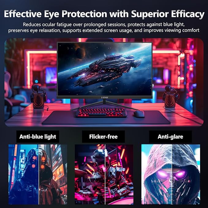 Z-Edge 24 inch 240Hz 165Hz Gaming Monitor, FHD 1080p, MPRT 1ms, IPS Monitor Gaming, 350nits, 16.7M Colors, 99% sRGB, UG24PJ Frameless Bezel, DP x1, HDMI x1(Black)