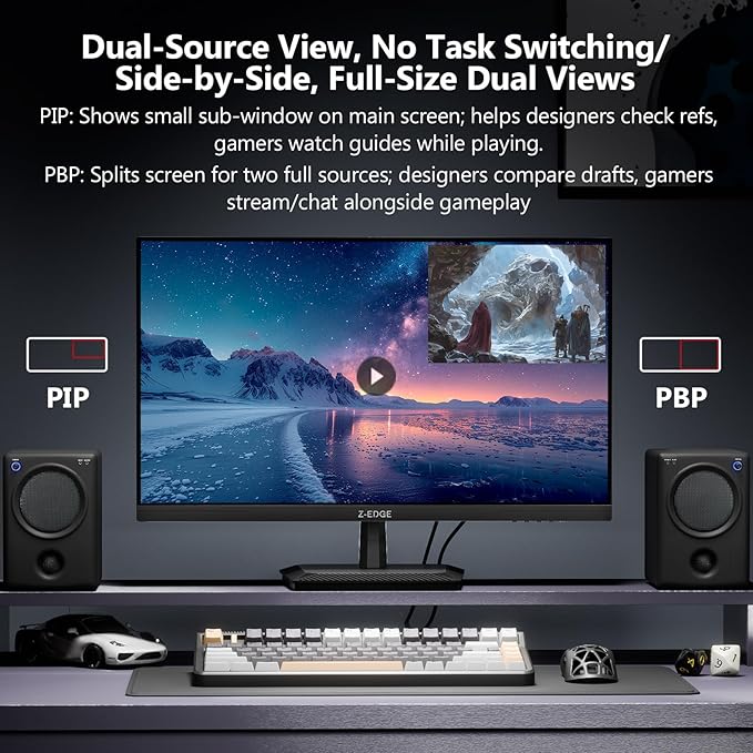 Z-Edge 27 inch Gaming Monitor 320Hz 300Hz, 2K QHD 1440P Fast IPS Monitor, G27IS 1ms MPRT Refresh Rate, sRGB 99%, Shadow Balance, PIP/PBP, HDMI 2.1x2, DP 1.4x2