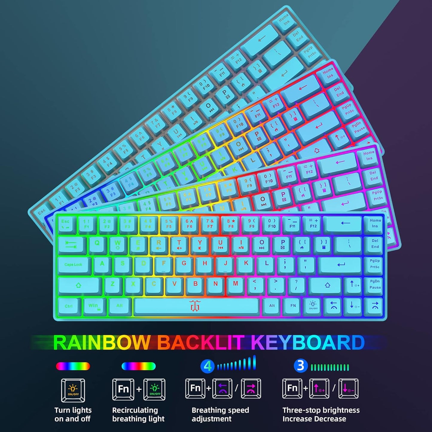 Snpurdiri 60% Wireless Gaming Keyboard and Mouse Combo,LED Backlit Rechargeable 2000mAh Battery,Small Membrane But Mechanical Feel Keyboard + Popular RGB Mice for Gaming,Business Office(Blue)