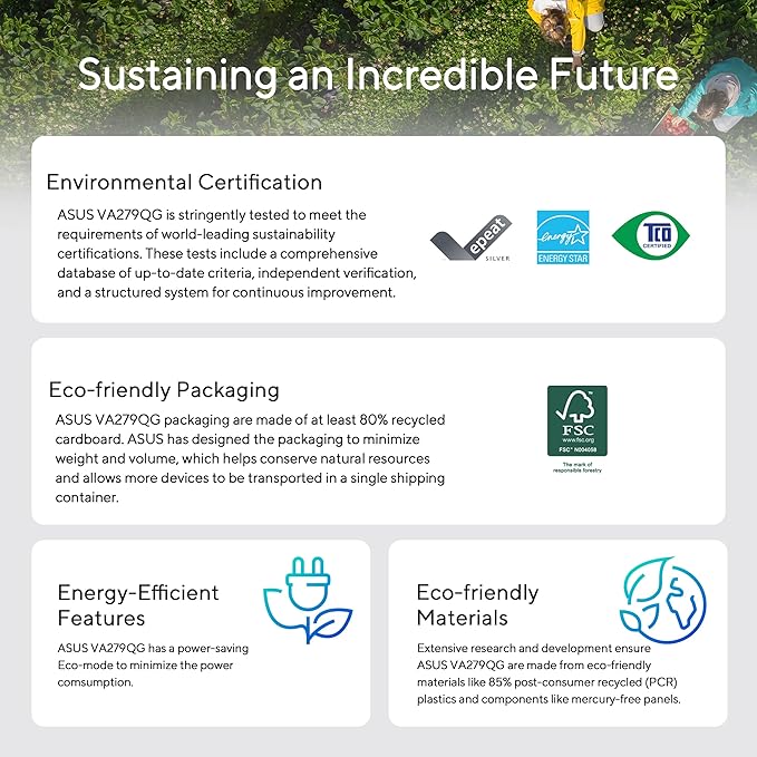 ASUS 27” Eye Care Monitor (VA279QG) – IPS, Full HD, 99% sRGB, Frameless, 120Hz, Adaptive-Sync, 1ms, Speakers, HDMI, DisplayPort, VGA, Low Blue Light, Flicker Free, Wall Mountable, 3 yr Warranty