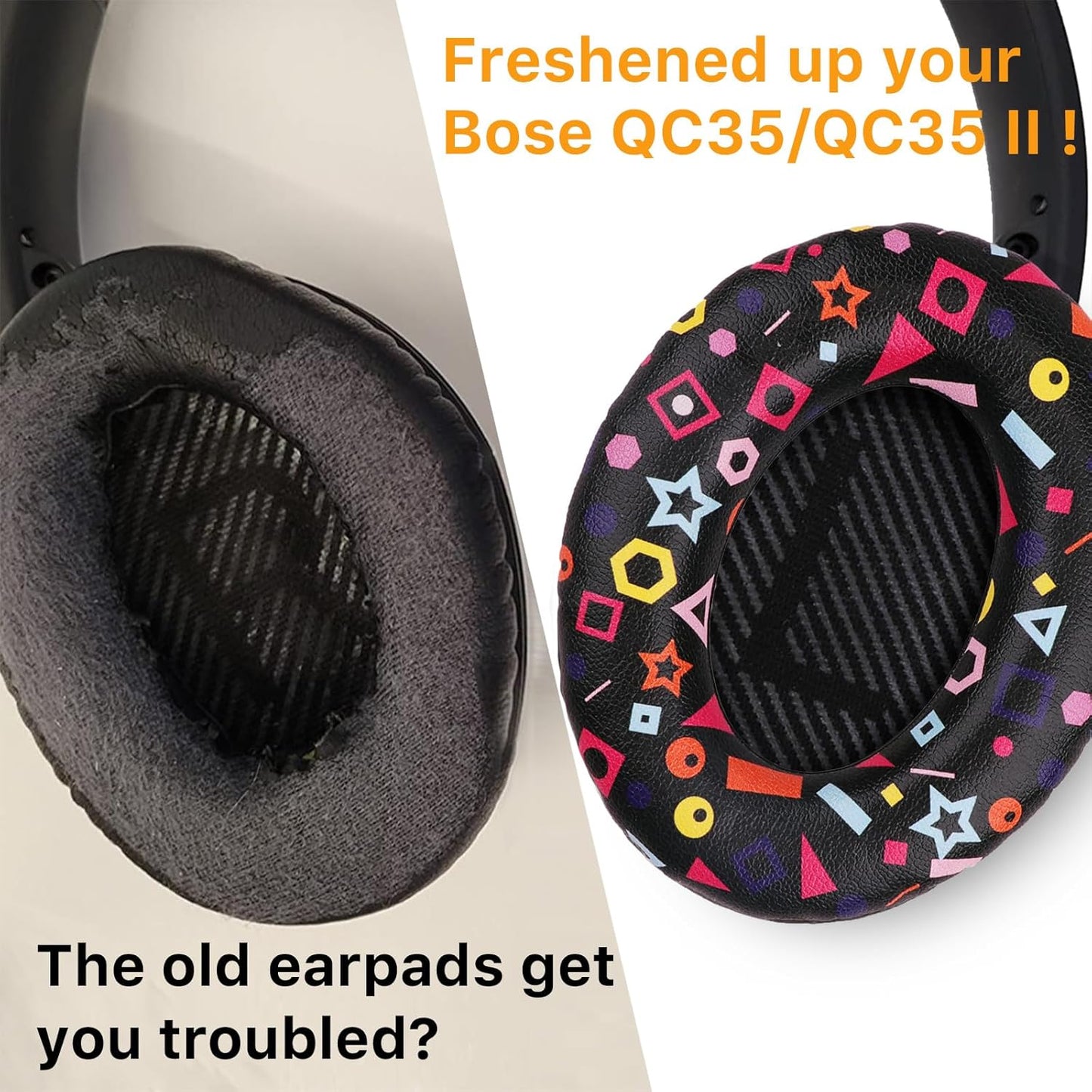 Replacement Ear Pads for Bose QuietComfort 35 (QC35) & Quiet Comfort 35 II (QC 35 ii) Headphones, EarPads Cushions with Noise Isolation Memory Foam, Softer Protein Leather, Added Thickness