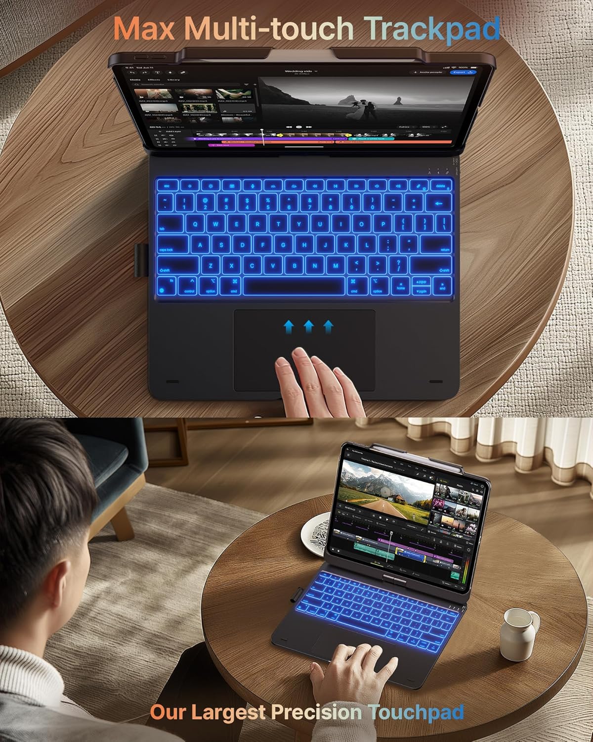 typecase Touch Case with Keyboard for iPad Pro 13-inch(M4, 2024), iPad Air 13-inch(M3, 2025/M2, 2024) & iPad Pro 12.9(6th/5th/4th/3rd Gen), Trackpad, 360° Rotatable, 11-Colors Backlit, Midnight Gray