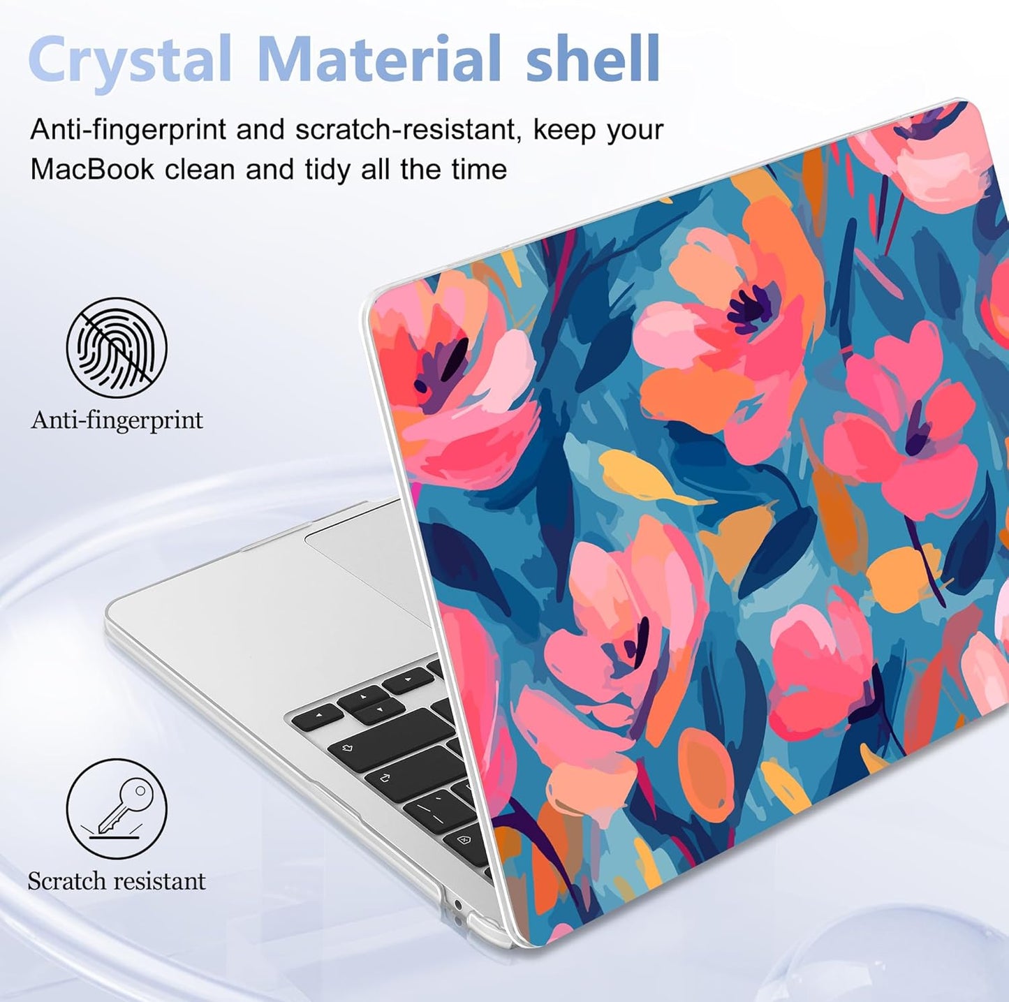 Case for MacBook Air 15 Inch 2025 2024 2023 Release M4 A3241 M3 A3114 M2 A2941, Hard Shell with Screen Protector & Keyboard Cover, Compatible with Touch ID, Flowers Print