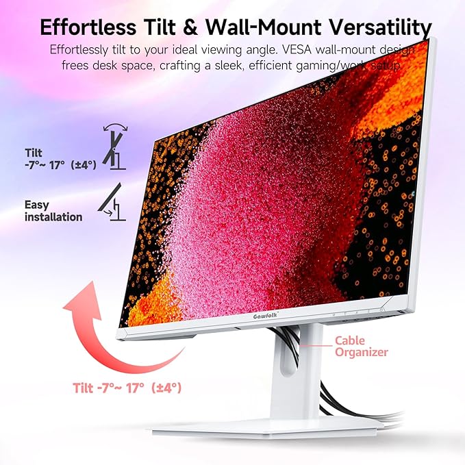 Gawfolk 27 Inch 4K Gaming Monitor 160Hz, White PC Computer Monitors UHD 3840 x 2160p, IPS Screen for Home & Office, Freesync, DP 1.4, HDMI 2.1, Eye Care, Wall Mount Compatible