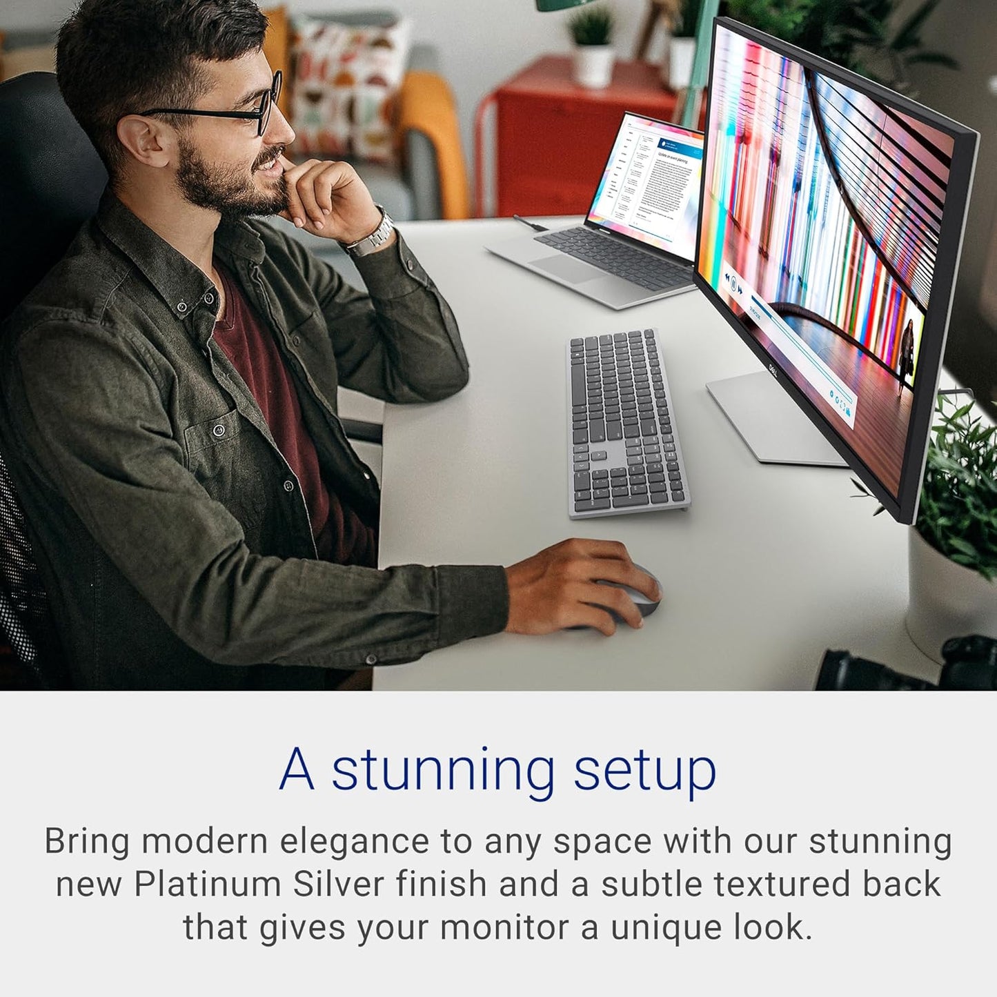 Dell S2722QC Monitor - 27 inch 4K USB-C , UHD (3840 x 2160) Display, 60Hz Refresh Rate, 8MS Grey-to-Grey Response Time, Built-in Dual 3W Speakers, 1.07 Billion Colors - Platinum Silver