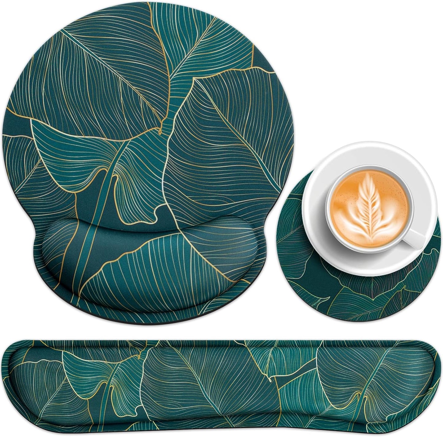 Mouse Pad with Wrist Rest Set, 3-in-1 Wrist Support Mousepad Set, Gaming Mat Pad with Anti-Skid Base,Ergonomic Mouse Pad Green,Memory Foam Gel Wrist Rest for Computer Keyboard