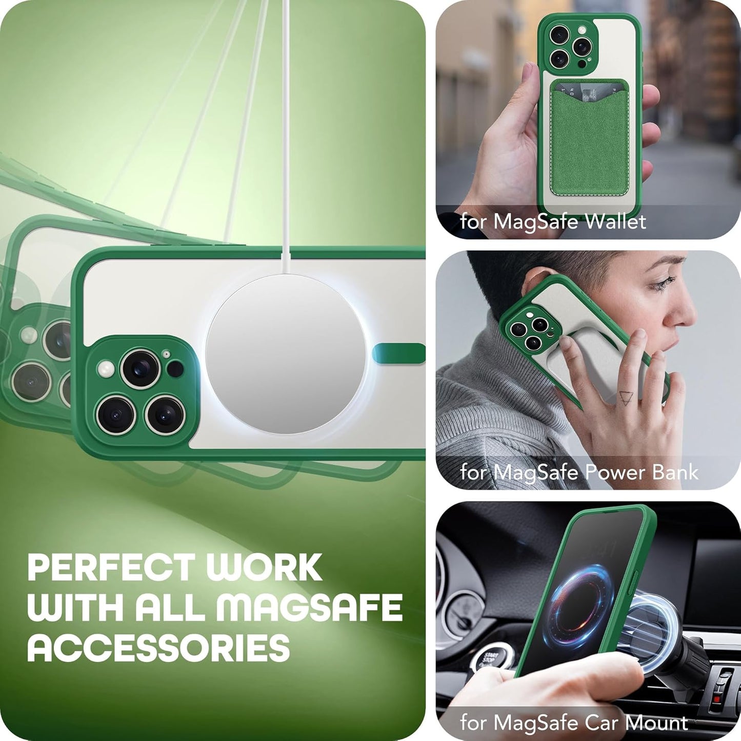 Magnetic for iPhone 15 Pro Max Case, Compatible with MagSafe, Built-in Privacy Screen Protector and Camera Protection, Anti Spy Full Body Dustproof Shockproof Hard Phone Case 6.7", Green