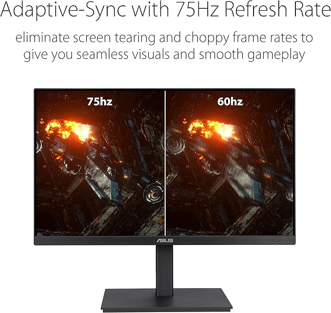 ASUS 27” 1080P Monitor (VA27EQSB) - Full HD, IPS, 75Hz, Adaptive-Sync, Speakers, Eye Care, Low Blue Light, Flicker Free, DisplayPort, HDMI, USB Hub, D-Sub, Frameless, Wall Mountable, Height Adjustable