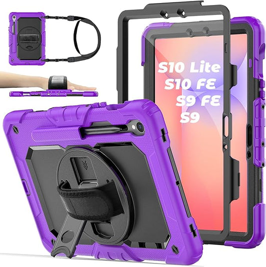 Case for Samsung Galaxy Tab S10 Lite/ S10 FE / S9 FE 10.9 Inch / S9 11'' 5G Protective with Screen Protector/Pen Holder/Hand Strap, Heavy Duty Shockproof Tablet Cover for S10 Lite, Purple