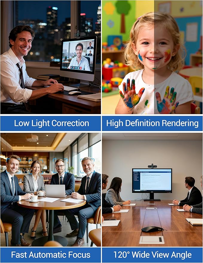 RUWBY QHD 2K Webcam with Built-in Dual Mics, Wide-Angle Lens, Privacy Cover, Tripod Stand, Autofocus Computer Camera, Plug and Play for Desktop PC or Laptop