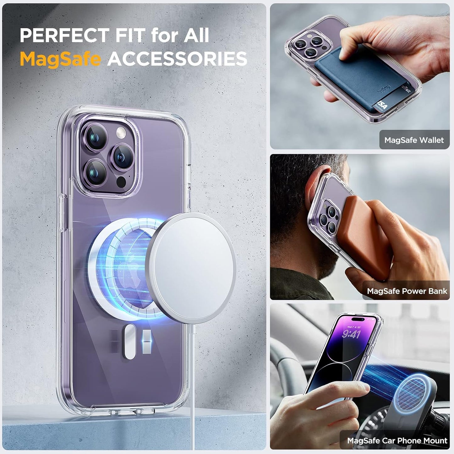 Miracase Magnetic for iPhone 14 Pro Max Case 6.7 inch, (Compatible with MagSafe) Upgrade Full-Body Clear Phone Bumper Case with Built-in 9H Tempered Glass Screen Protector, Magnetic Clear