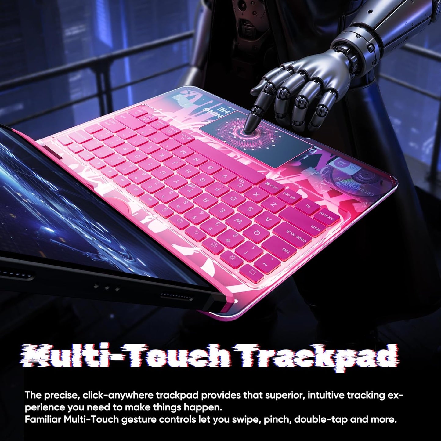 KITONE Transparent Case with Wireless Keyboard for iPad 10.2-in (7th, 8th, and 9th Gen), 7 Colors Backlight, Trackpad, 360°Rotating Stand, Tech Style
