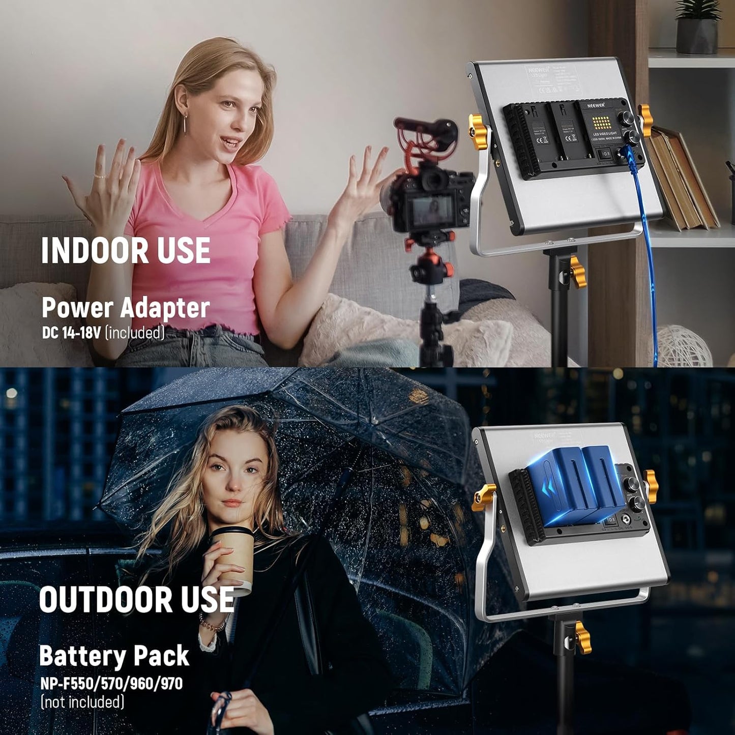 Neewer 2 Pack Dimmable Bi Color 480 LED Video Light Kit with Two 75" Tripod Stands/U Bracket, 3200K-5600K CRI96+ LED Panel Light for YouTube Recording Studio Photography Streaming Key Lighting