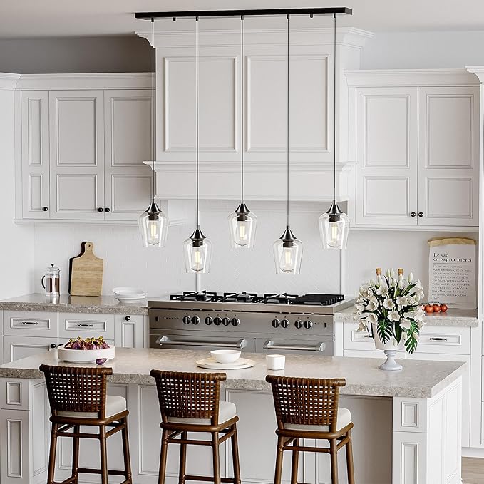 VONLUCE Pendant Lights Kitchen Island, Brushed Nickel Pendant Light Fixtures with E26 Base & Adjustable Cable, Modern Pendant Lighting with Glass Shade for Living Room Bedroom Hallway, 4 Packs