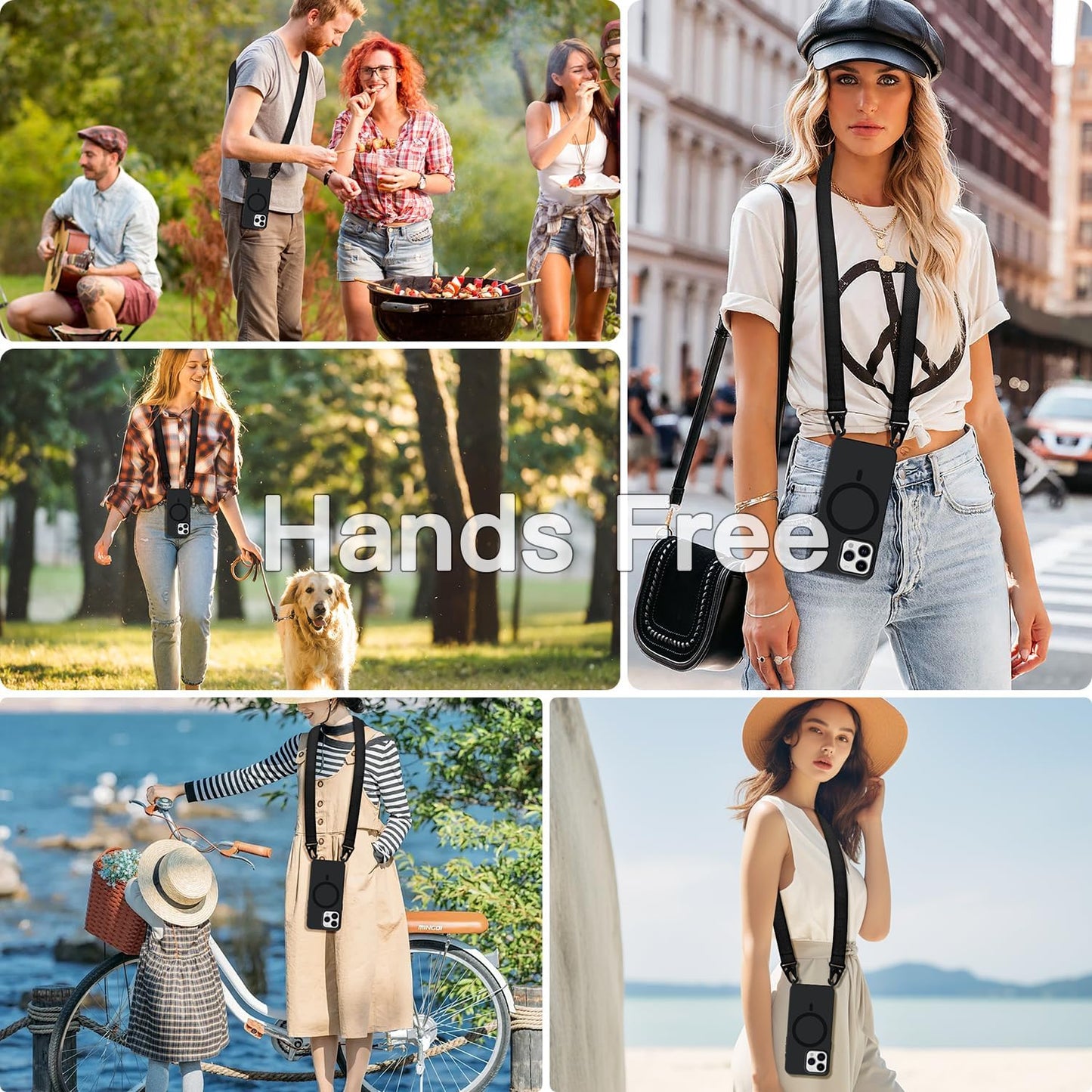 for iPhone 15 Case with Lanyard [Compatible with MagSafe], Crossbody Phone Case with Neck Strap Adjustable, Magnetic Phone Cover for iPhone 15 6.1'' Black