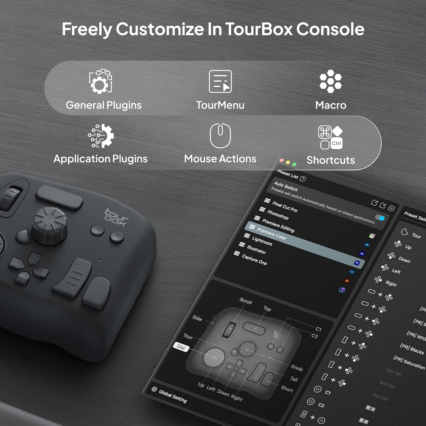 TourBox NEO - Custom Controller for Photo Video Editing, Color Grading, Ilustration, MacOS/Windows, Photoshop Lightroom Davinci Resolve After Effects Premiere FCPX Programmable Keyboard Bundle