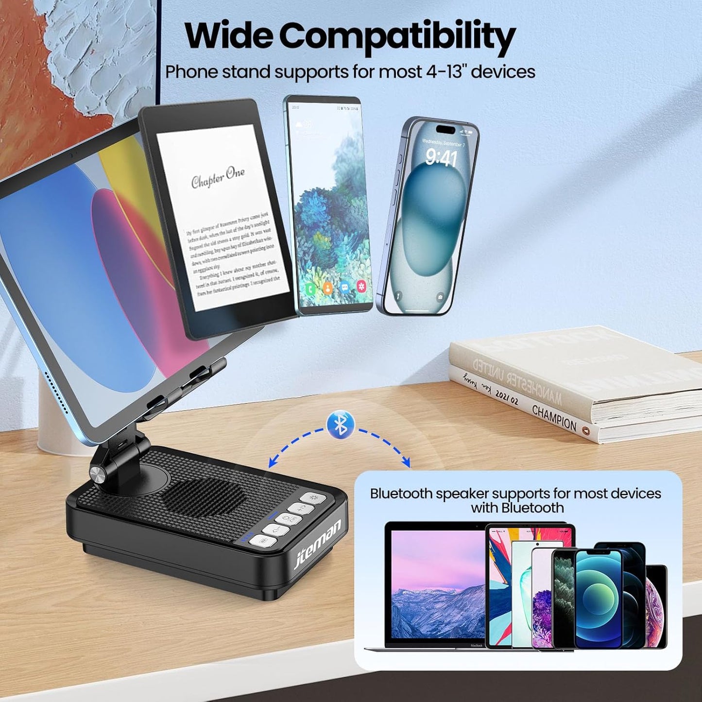 JTEMAN Gifts for Men Women Phone Stand Bluetooth Speaker with Light and Power Bank, 360 Rotating Phone Holder Cool Tech Gifts for Dad Mom Husband Unique Birthday Gift Ideas