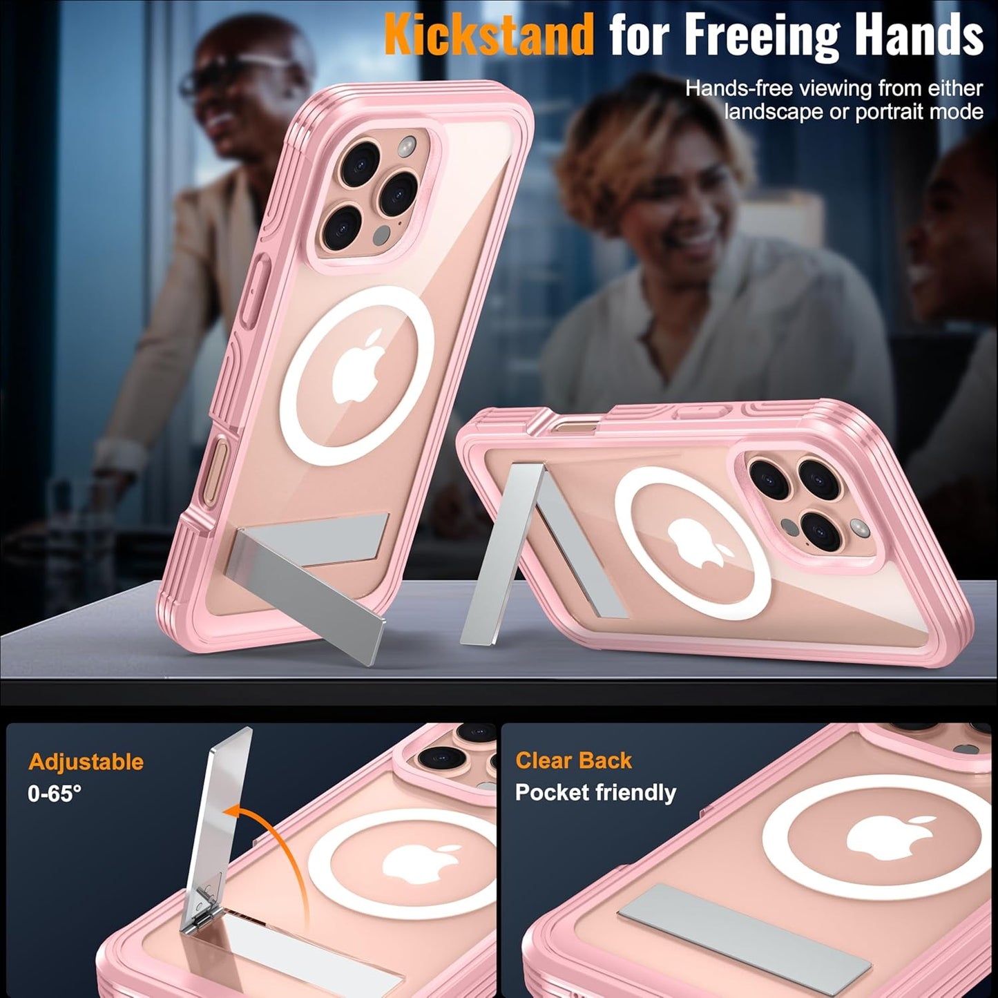 Magnetic & Stand for iPhone 16 Pro Max Case Built-in Privacy Screen Protector[360° Full Body Protection][Fit for Magsafe][Lens Protector] Heavy Duty Shockproof Case for iPhone 16 Pro Max Pink